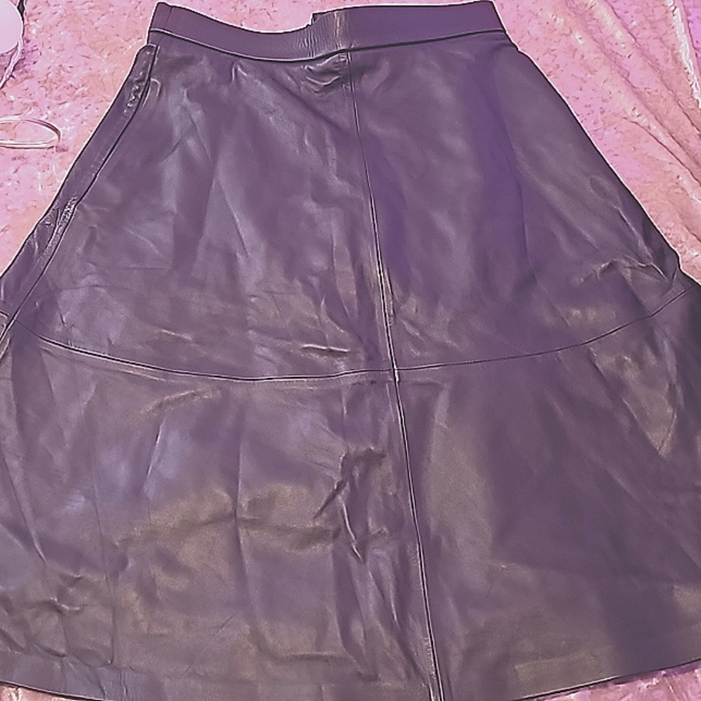 Genuine black leather  midi skirt